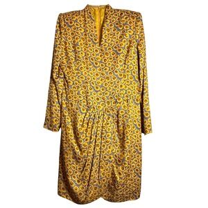 Vintage Carolina Herrera Neiman Marcus Silk Sunflower Print Sheath Dress Size 10